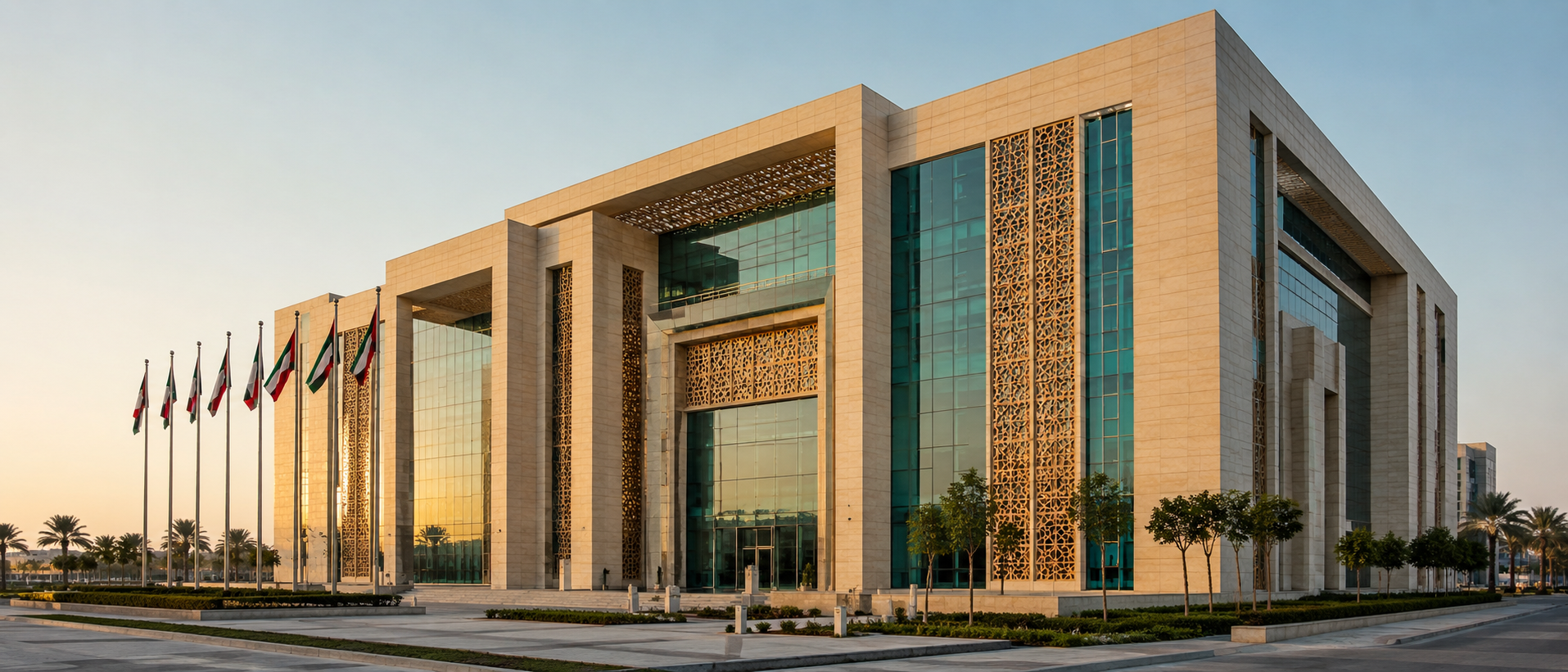 Aerial view of a GCC industrial and logistics zone at golden hour