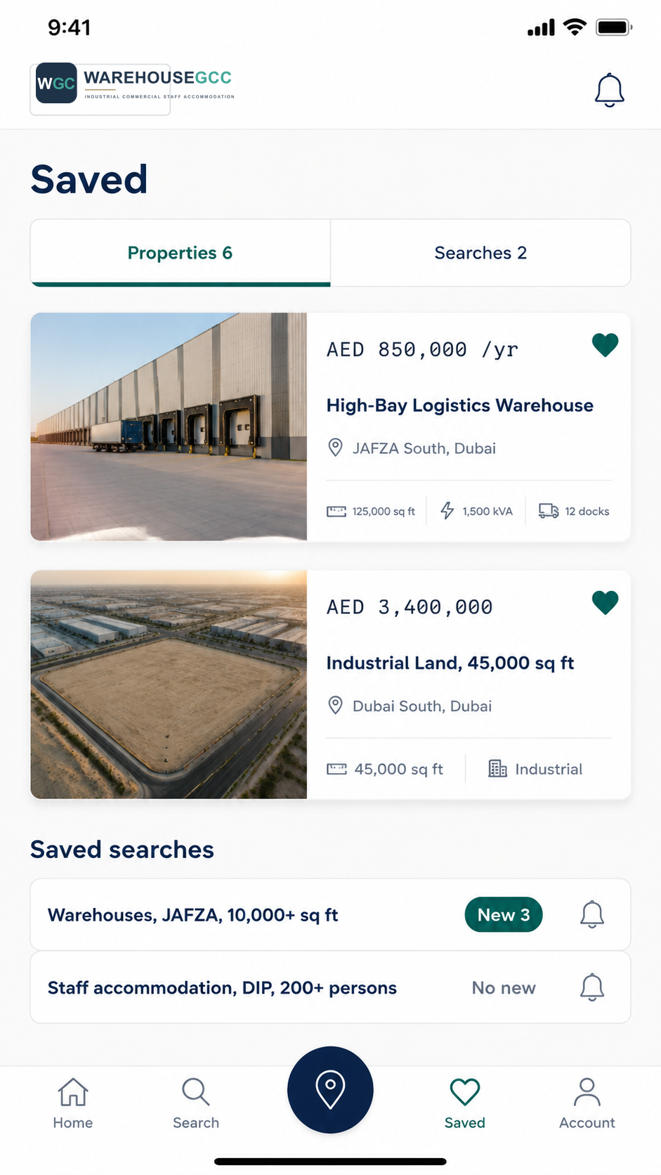 Saved properties on the mobile app